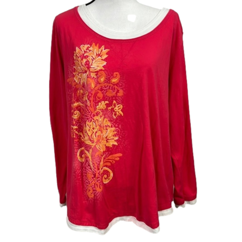 𝅺EUC, JUST MY SIZE Pink Floral Tunic Top, Plus Size 3X, Cotton Blend, Loose Fit